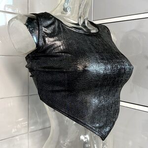 Rave On! Y2K Gunmetal Liquid Metallic Keyhole Crop Top L NWT